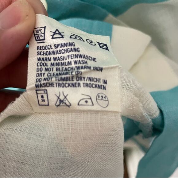 Escada Sport Linen Blouse Button Down Stripe Blue White L EUC - Picture 10 of 15